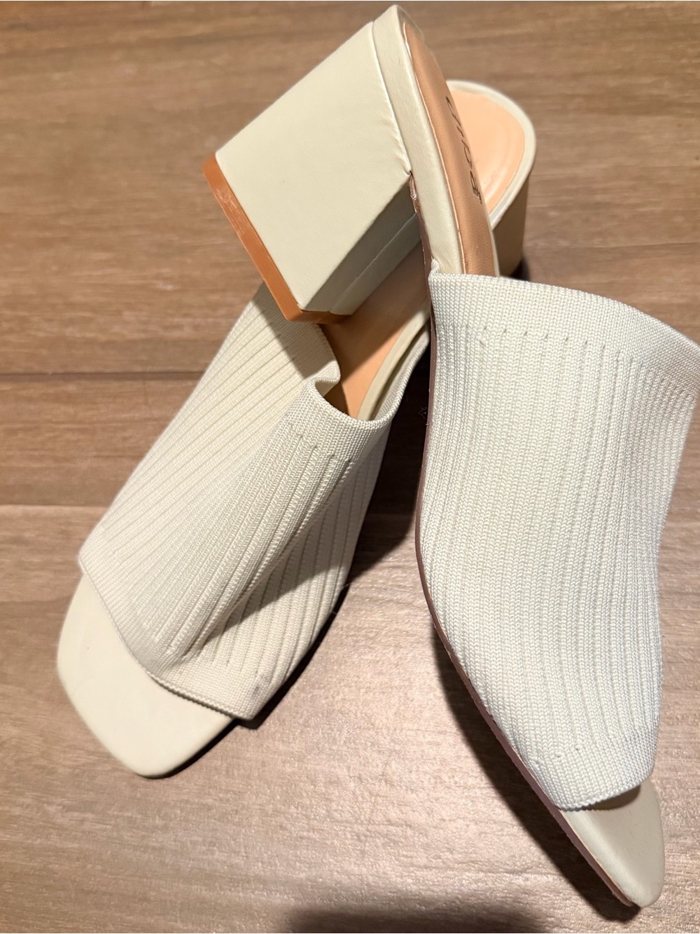 DIBA Block Heel Knit Slide Mules in Ivory